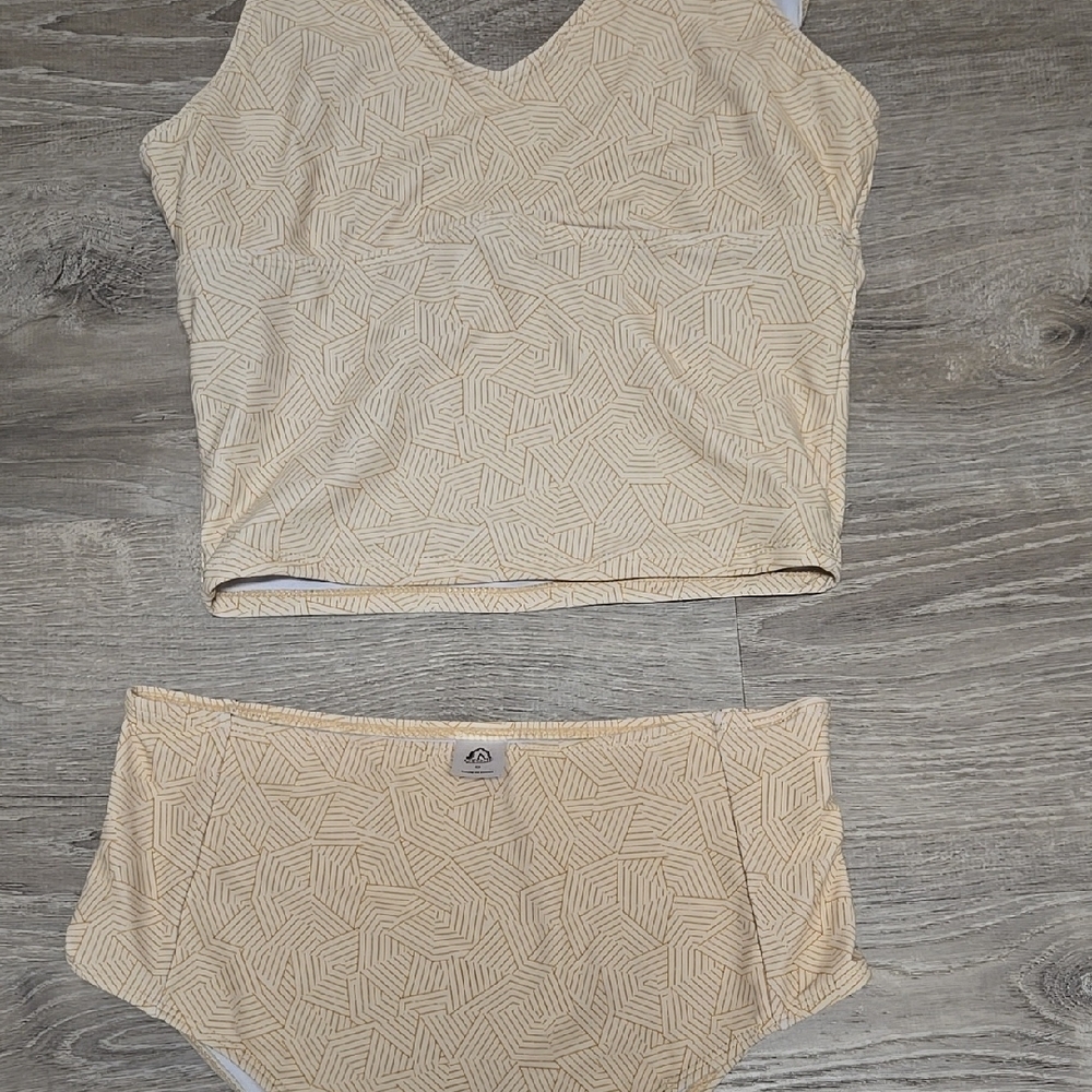 Beige Yellow Patterned Women's Swimsuit Tankini Set